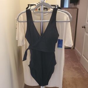 Elegant Black Wrap Tie Side Swimsuit Size M.